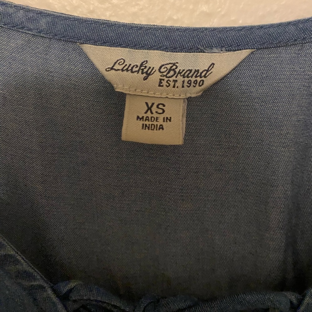 Lucky Brand Denim Dress- XS; cuffed sleeves. Never worn.